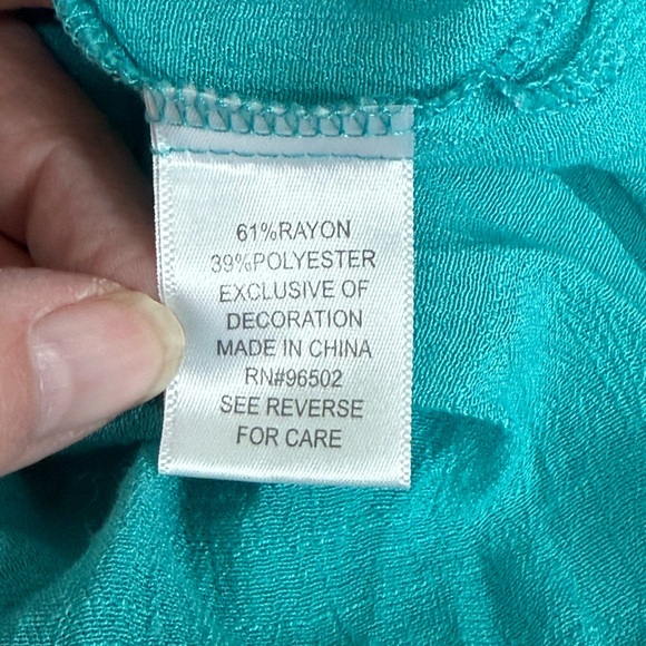 Krazy Kat Teal Crochet Lace Boho Tunic Top Bell Sleeve L - Picture 6 of 8